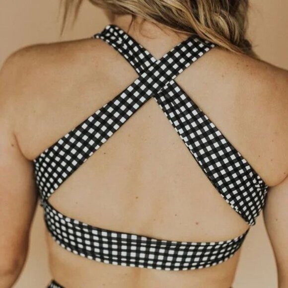 Albion Fit Women's Black Check Top Knot Bikini Swim Top - Picture 3 of 7